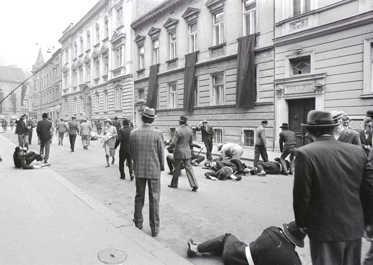Medulićeva ulica 1970-ih godina. Snimanje filma Bombaški proces